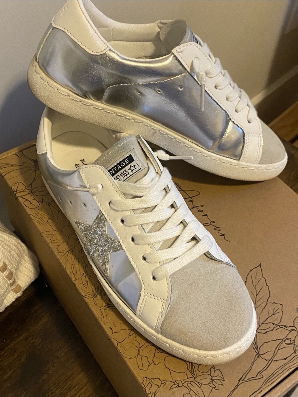 Vintage Havana Carla Metallic Glitter Silver Star Lace-Up Sneakers